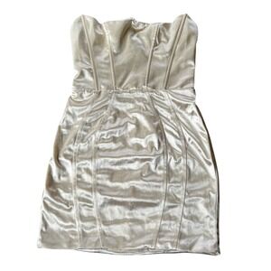 Oh Polly Women's Size 8 Strapless Satin Corset Mini Dress Beige Homecoming Party